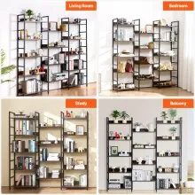 VEVOR 14-Tier Industrial Metal Triple Bookshelf: Rustic Vintage Style with Open Shelves. A Spacious, Freestanding Display & Storage Rack Ideal for Living Rooms, Bedrooms, and Offices​