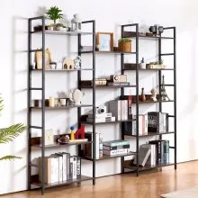 VEVOR 14-Tier Industrial Metal Triple Bookshelf: Rustic Vintage Style with Open Shelves. A Spacious, Freestanding Display & Storage Rack Ideal for Living Rooms, Bedrooms, and Offices​