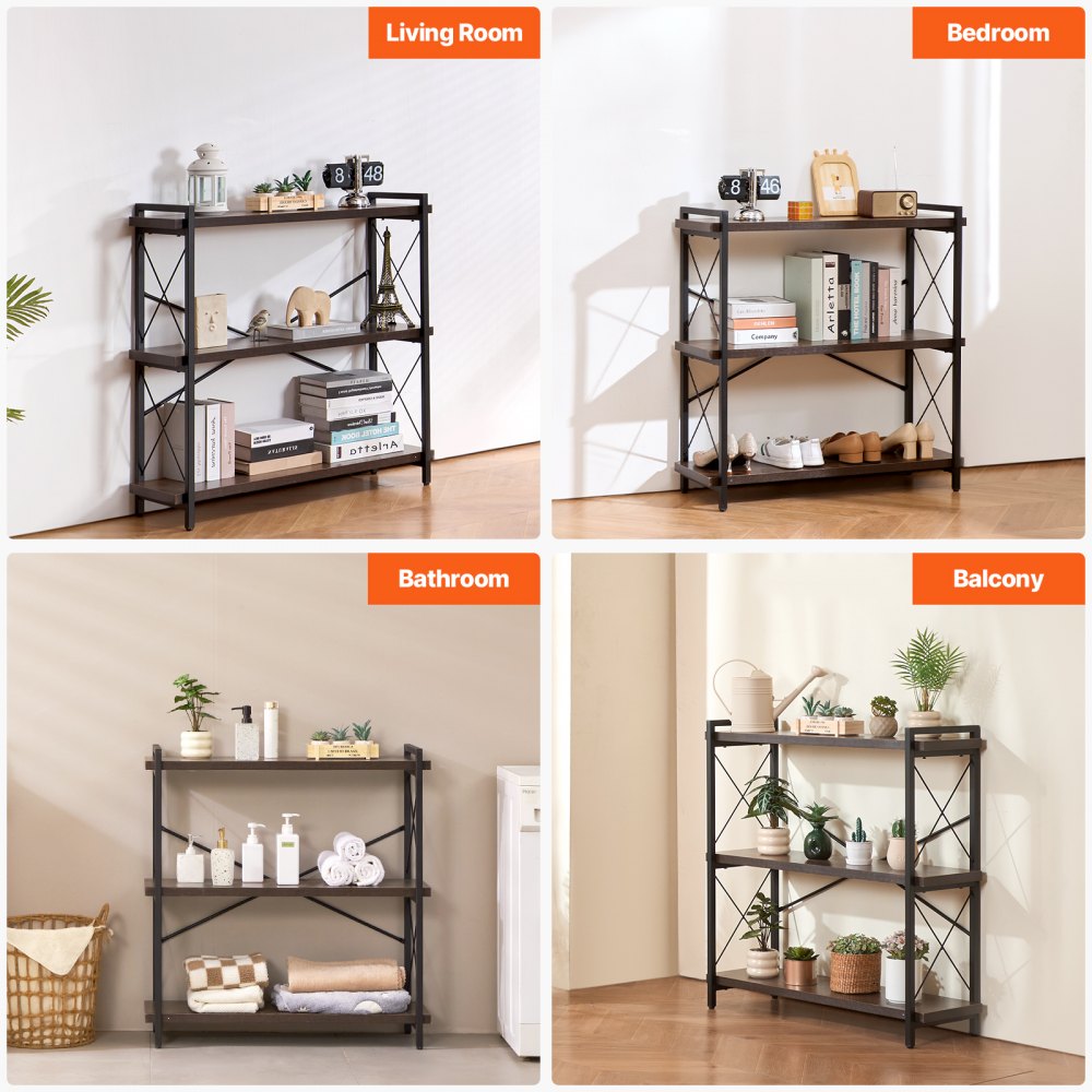 VEVOR Metal Bookshelf, 3-Tier Industrial Bookshelf, Small Rustic Storage Display Bookcase with Open Shelves, Freestanding Display Vintage Shelving Unit Storage Rack, for Living room, Bedroom & Office
