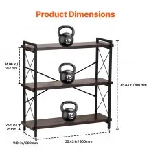 VEVOR Metal Bookshelf, 3-Tier Industrial Bookshelf, Small Rustic Storage Display Bookcase with Open Shelves, Freestanding Display Vintage Shelving Unit Storage Rack, for Living Room, Bedroom & Office