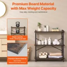 VEVOR Metal Bookshelf, 3-Tier Industrial Bookshelf, Small Rustic Storage Display Bookcase with Open Shelves, Freestanding Display Vintage Shelving Unit Storage Rack, for Living Room, Bedroom & Office