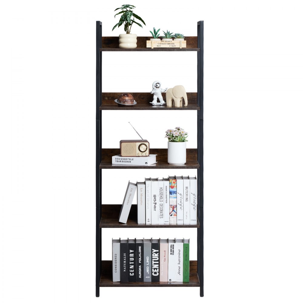 VEVOR Metal Bookshelf, 5-Tier Tall Industrial Bookshelf, Rustic Display Vintage Storage Bookcase with Open Shelves, Freestanding Display Shelving Unit Storage Rack, for Living room, Bedroom & Office