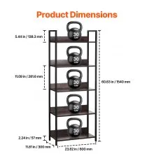 VEVOR Metal Bookshelf, 5-Tier Tall Industrial Bookshelf, Rustic Display Vintage Storage Bookcase with Open Shelves, Freestanding Display Shelving Unit Storage Rack, for Living Room, Bedroom & Office