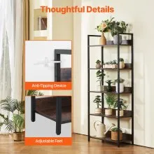 VEVOR Metal Bookshelf, 5-Tier Tall Industrial Bookshelf, Rustic Display Vintage Storage Bookcase with Open Shelves, Freestanding Display Shelving Unit Storage Rack, for Living Room, Bedroom & Office
