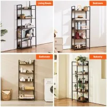VEVOR Metal Bookshelf, 5-Tier Tall Industrial Bookshelf, Rustic Display Vintage Storage Bookcase with Open Shelves, Freestanding Display Shelving Unit Storage Rack, for Living Room, Bedroom & Office