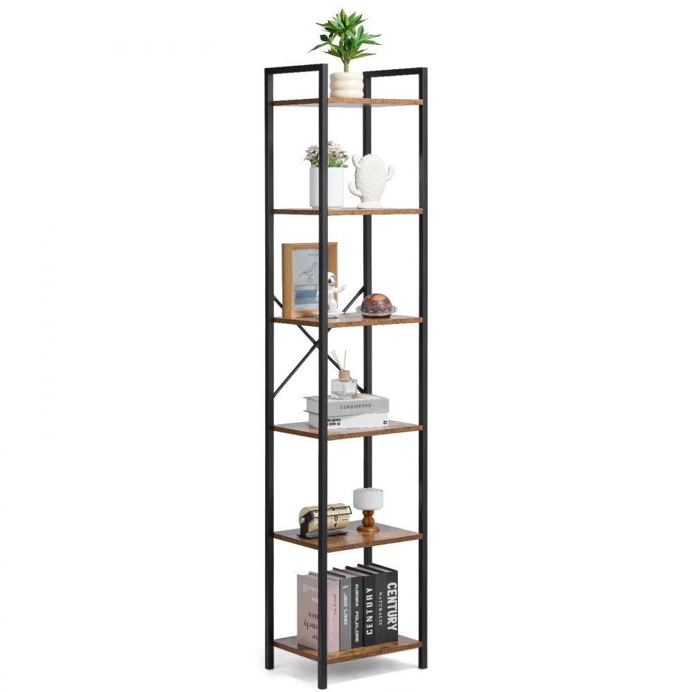 VEVOR Metal Bookshelf Rustic Bookshelf 6-Tier for Living room Bedroom & Office