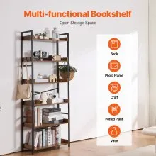 VEVOR Metal Bookshelf, 6-Tier Industrial Bookshelf, Tall Wide Rustic Vintage Storage Bookcase with Open Shelves, Freestanding Display Shelving Unit Storage Rack, for Living Room, Bedroom & Office