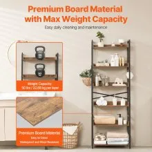 VEVOR Metal Bookshelf, 6-Tier Industrial Bookshelf, Tall Wide Rustic Vintage Storage Bookcase with Open Shelves, Freestanding Display Shelving Unit Storage Rack, for Living Room, Bedroom & Office