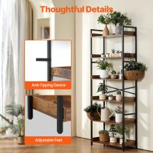 VEVOR Metal Bookshelf, 6-Tier Industrial Bookshelf, Tall Wide Rustic Vintage Storage Bookcase with Open Shelves, Freestanding Display Shelving Unit Storage Rack, for Living Room, Bedroom & Office