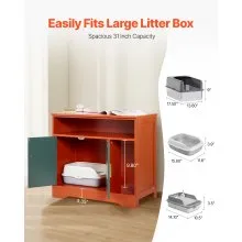 VEVOR Cat Litter Box Enclosure, 31 in Hidden Litter Box Cabinet with Shelf & Storage, Modern Style Indoor Cat Washroom, Wooden Kitty House Furniture End Table, Fit Most Litterboxes, Red & Green
