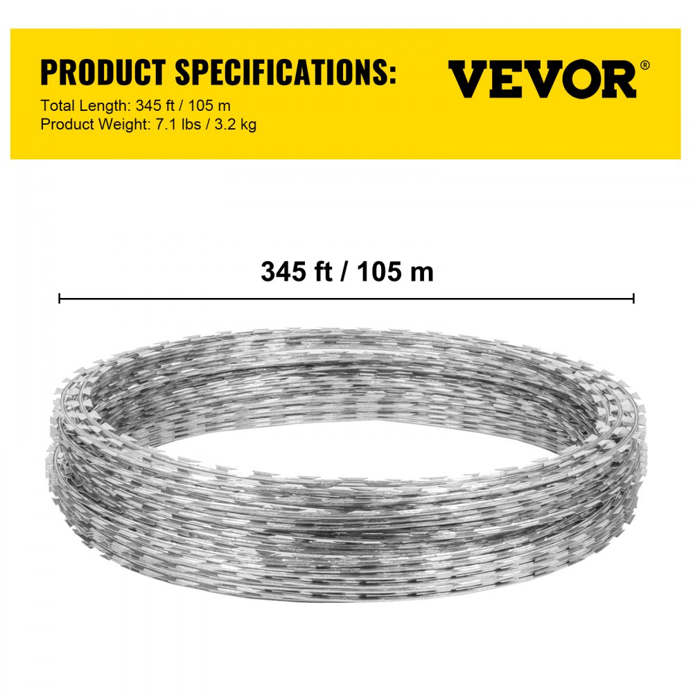 VEVOR Razor Wires Razor Barbed Wire 148ft 3 Coils Razor Wire Fencing Razor Fence
