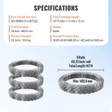 VEVOR Razor Wires, 147 ft Razor Barbed Wire, 3 Rolls Razor Wire Fencing Razor Fence, Razor Ribbon Barbed Wire Galvanized Razor Wire Fence, Rolls Razor for Garden
