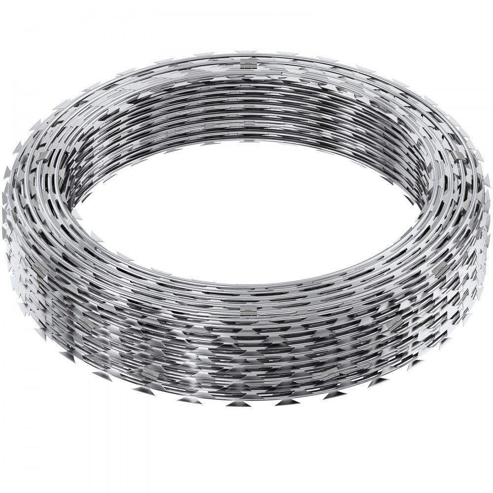 VEVOR Razor Wires, 147 ft Razor Barbed Wire, 3 Rolls Razor Wire Fencing Razor Fence, Double Spiral Razor Ribbon Barbed Wire Galvanized Razor Wire Fence, Rolls Razor for Garden