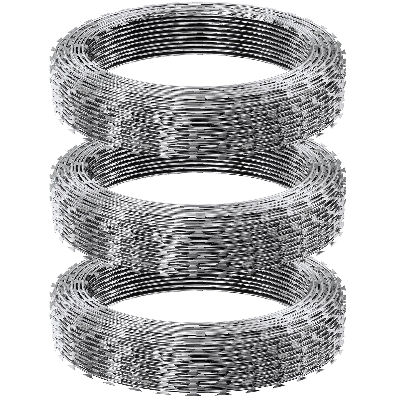VEVOR Razor Wires, 147 ft Razor Barbed Wire, 3 Rolls Razor Wire Fencing Razor Fence, Double Spiral Razor Ribbon Barbed Wire Galvanized Razor Wire Fence, Rolls Razor for Garden