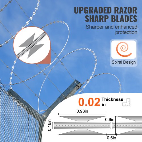 Razor Wires, 98 Ft Razor Barbed Wire, 2 Rolls Razor Wire Fencing Razor Fence Razor Ribbon Barbed Wire Galvanized Razor Wire Fence Rolls Razor For Garden P 010611036227