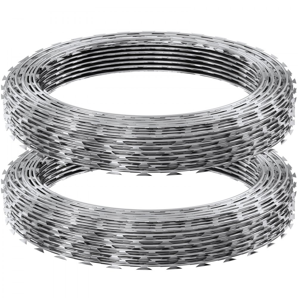 VEVOR Razor Wires, 98 ft Razor Barbed Wire, 2 Rolls Razor Wire Fencing Razor Fence, Razor Ribbon Barbed Wire Galvanized Razor Wire Fence, Rolls Razor for Garden
