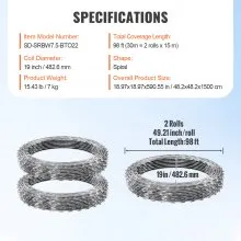 VEVOR Razor Wires, 98 ft Razor Barbed Wire, 2 Rolls Razor Wire Fencing Razor Fence, Razor Ribbon Barbed Wire Galvanized Razor Wire Fence, Rolls Razor for Garden