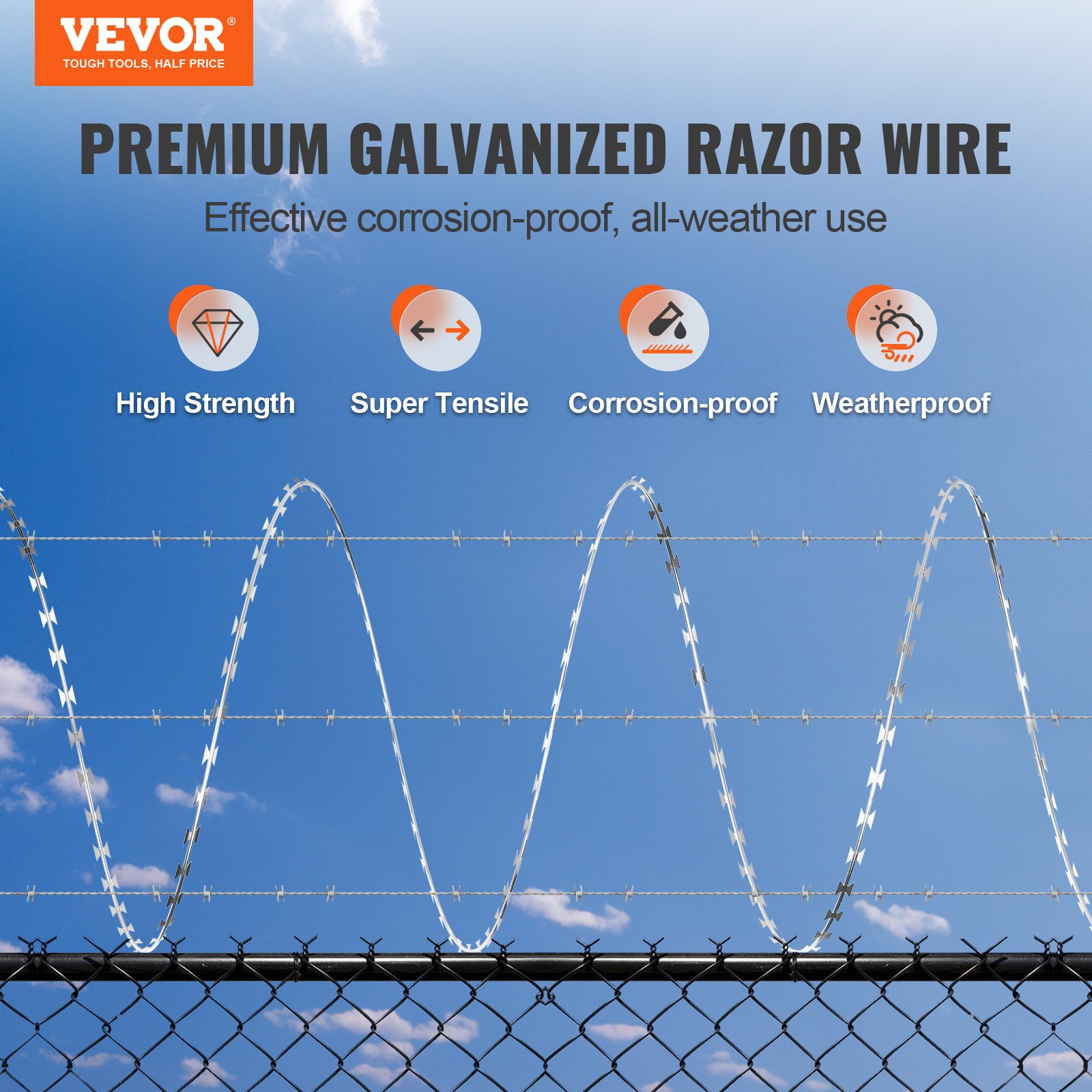 VEVOR Razor Wires, 98 ft Razor Barbed Wire, 2 Rolls Razor Wire Fencing Razor Fence, Razor Ribbon Barbed Wire Galvanized Razor Wire Fence, Rolls Razor for Garden