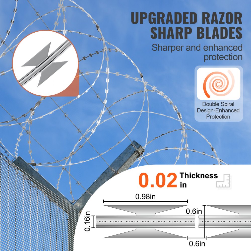 VEVOR Razor Wires, 98 ft Razor Barbed Wire, 2 Rolls Razor Wire Fencing Razor Fence, Double Spiral Razor Ribbon Barbed Wire Galvanized Razor Wire Fence, Rolls Razor for Garden