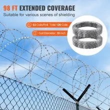 VEVOR Razor Wires, 98 ft Razor Barbed Wire, 2 Rolls Razor Wire Fencing Razor Fence, Double Spiral Razor Ribbon Barbed Wire Galvanized Razor Wire Fence, Rolls Razor for Garden