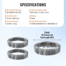 VEVOR Razor Wires, 98 ft Razor Barbed Wire, 2 Rolls Razor Wire Fencing Razor Fence, Double Spiral Razor Ribbon Barbed Wire Galvanized Razor Wire Fence, Rolls Razor for Garden