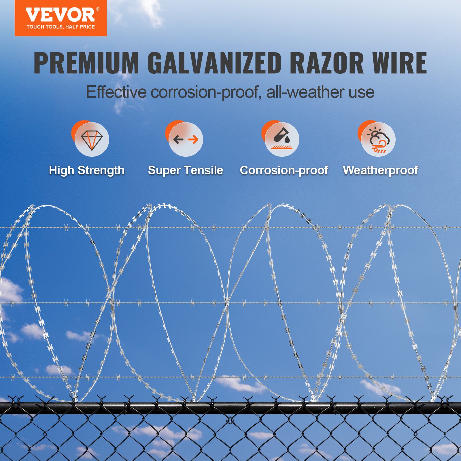 VEVOR Razor Wires, 98 ft Razor Barbed Wire, 2 Rolls Razor Wire Fencing Razor Fence, Double Spiral Razor Ribbon Barbed Wire Galvanized Razor Wire Fence, Rolls Razor for Garden