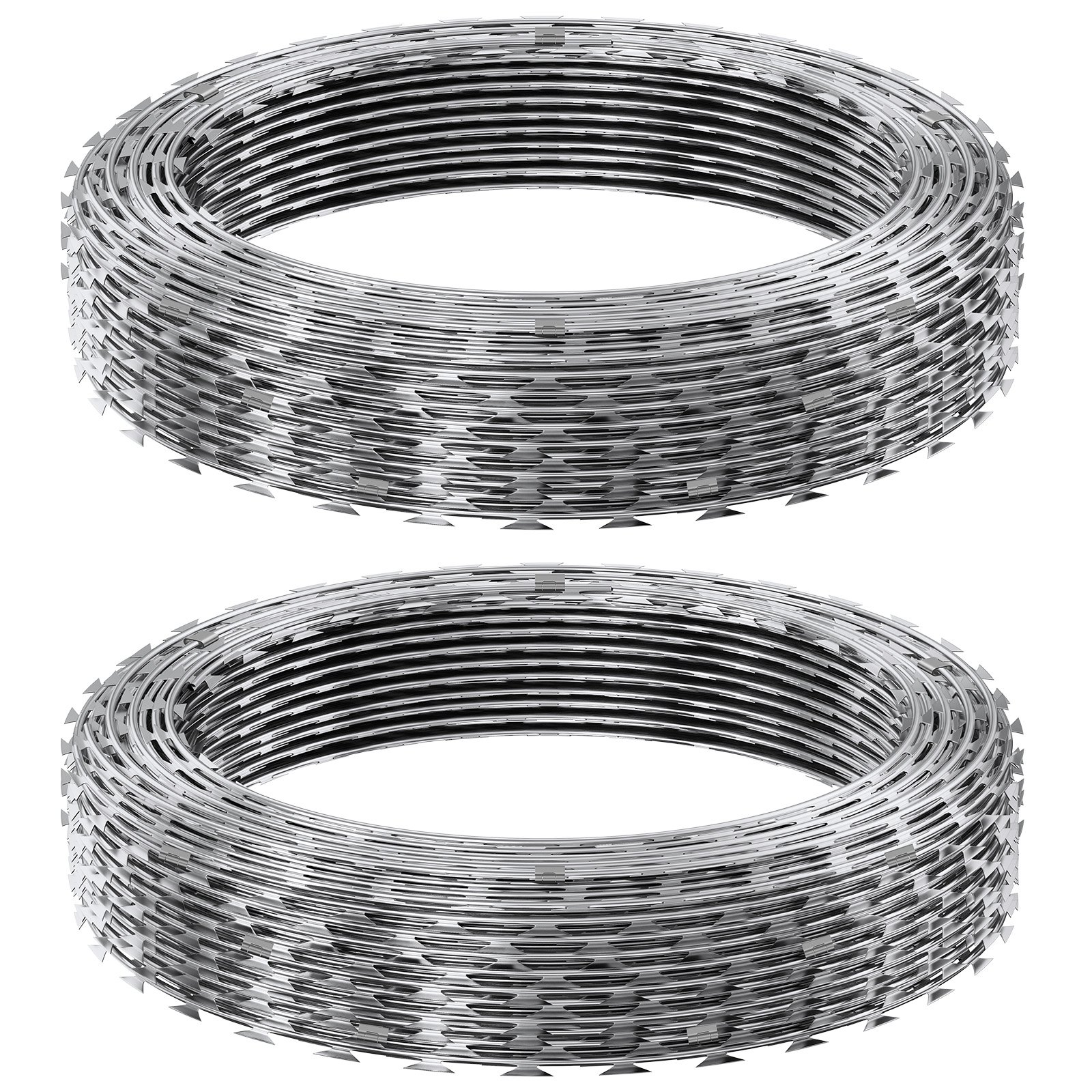 VEVOR Razor Wires, 98 ft Razor Barbed Wire, 2 Rolls Razor Wire Fencing Razor Fence, Double Spiral Razor Ribbon Barbed Wire Galvanized Razor Wire Fence, Rolls Razor for Garden