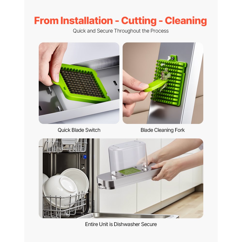 VEVOR Vegetable Chopper, Food Veggie Cutter with 3 Stainless Steel Blades, Onion Slicer with Container, Salad Potato Dicer Kitchen Gadgets & Essentials Home Appliances Tools for Easy DIY, Silver