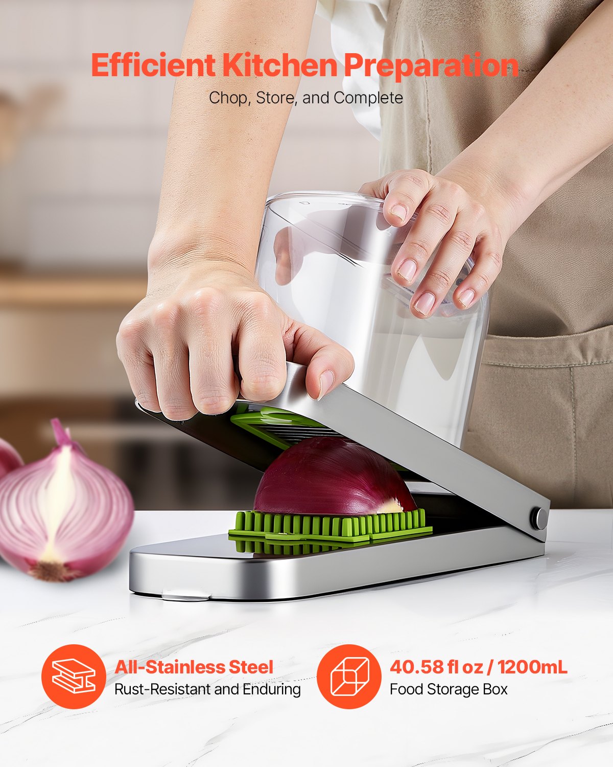 VEVOR Vegetable Chopper, Food Veggie Cutter with 3 Stainless Steel Blades, Onion Slicer with Container, Salad Potato Dicer Kitchen Gadgets & Essentials Home Appliances Tools for Easy DIY, Silver