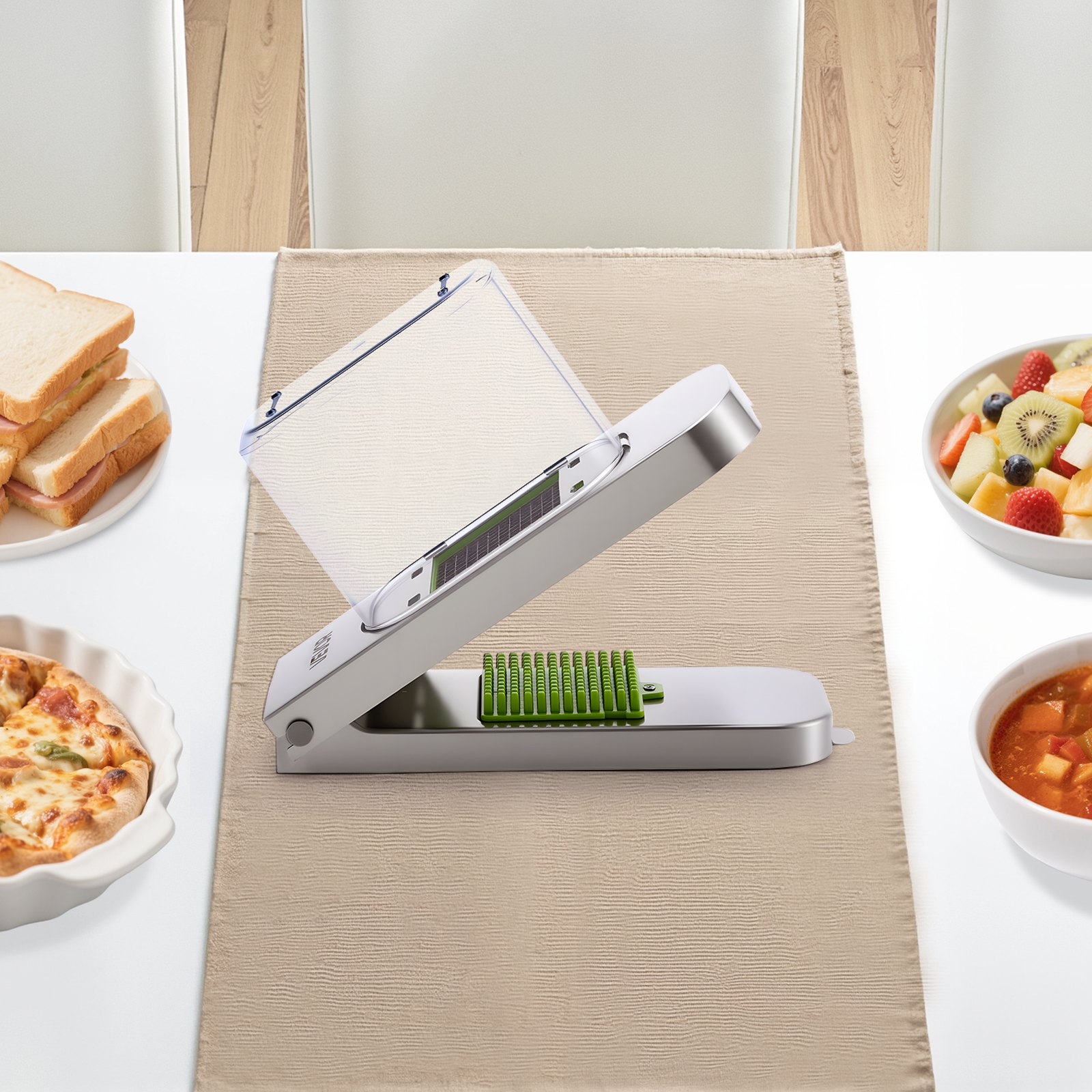 VEVOR Vegetable Chopper, Food Veggie Cutter with 3 Stainless Steel Blades, Onion Slicer with Container, Salad Potato Dicer Kitchen Gadgets & Essentials Home Appliances Tools for Easy DIY, Silver