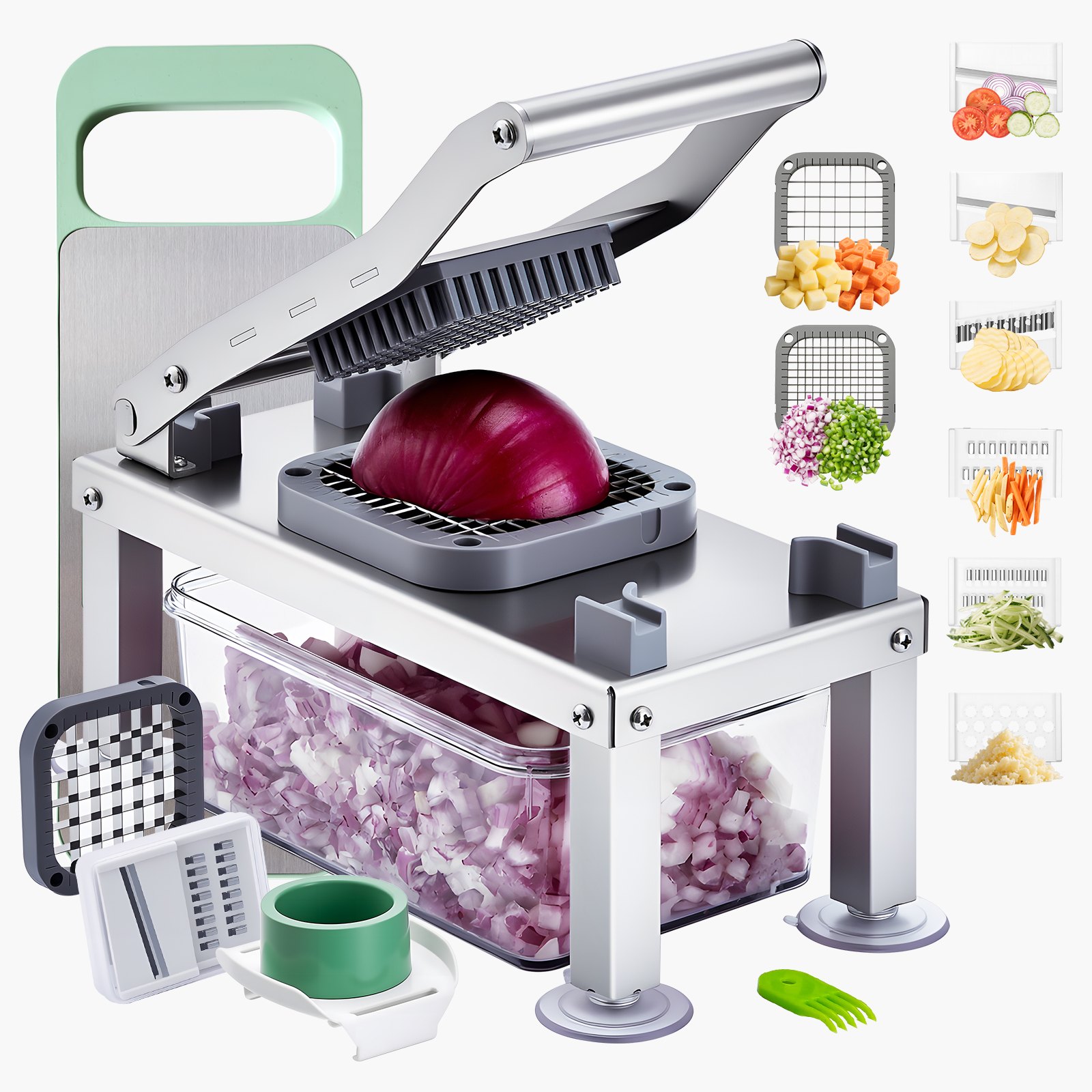 VEVOR Vegetable Chopper Mandoline Slicer, All-in-1 Food Veggie Cutter with 8 Stainless Steel Blades, Cheese Grater Onion Potato Salad Dicer with Container,Kitchen Gadgets&Essentials Home Appliances