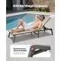 VEVOR Outdoor Chaise Lounge Chair, 400 lbs Weight Capacity, Foldable Sun Tanning Chair, 5 Adjustable Positions, Easy Assembly, Heavy Duty Aluminum Pool Recliner Lounge Chairs, for Beach Yard Patio