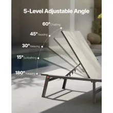Foldable Chaise Lounge Chair 5 Position Adjustable Back Pool Sun Tanning Chair