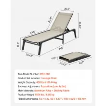 Foldable Chaise Lounge Chair 5 Position Adjustable Back Pool Sun Tanning Chair