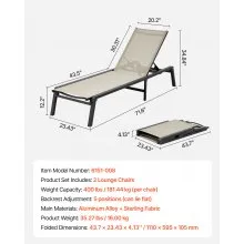 2Pcs Foldable Chaise Lounge Chair Adjustable Back Outdoor Pool Sun Tanning Chair