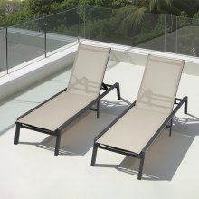 2Pcs Foldable Chaise Lounge Chair Adjustable Back Outdoor Pool Sun Tanning Chair