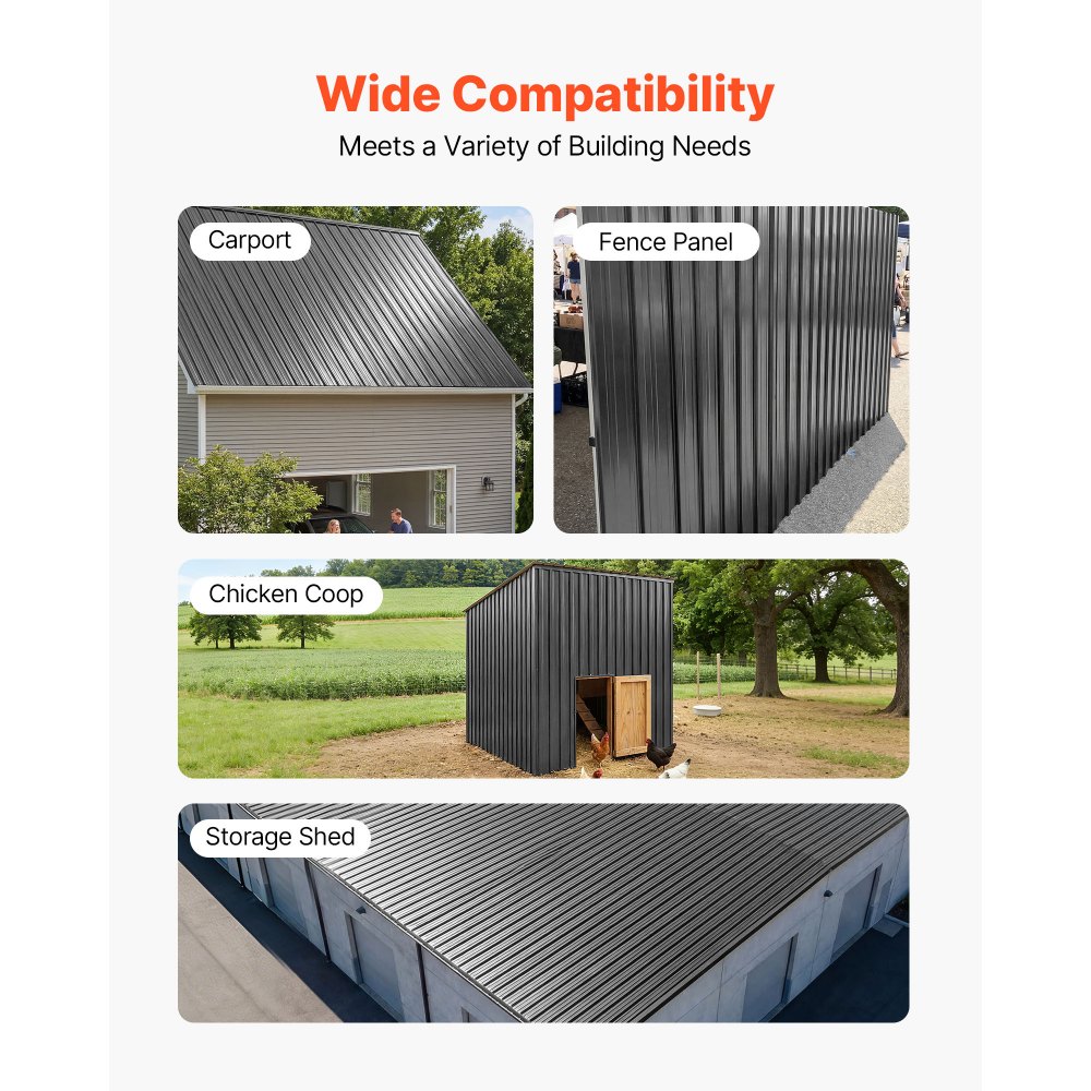 VEVOR Metal Roof Panels, 20Pcs 9.2 sq.m Galvanized Steel Roofing Panels, High Impact Corrugated Tin Gazebo Top with Screws, Gloves, Heavy Duty for Gazebos, Chicken Coop Sheds Stables Patio, Gray