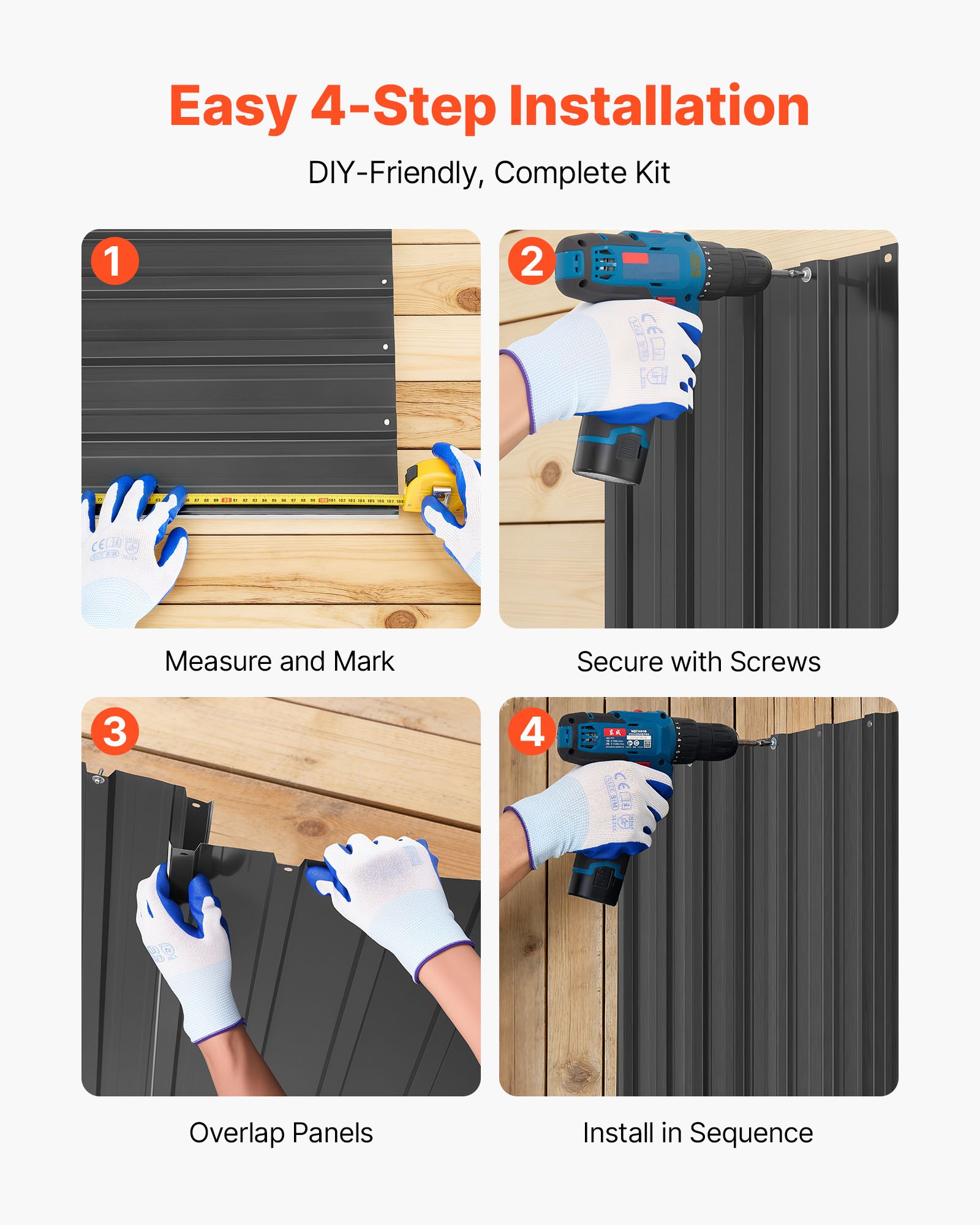 VEVOR Metal Roof Panels, 20Pcs 9.2 sq.m Galvanized Steel Roofing Panels, High Impact Corrugated Tin Gazebo Top with Screws, Gloves, Heavy Duty for Gazebos, Chicken Coop Sheds Stables Patio, Gray