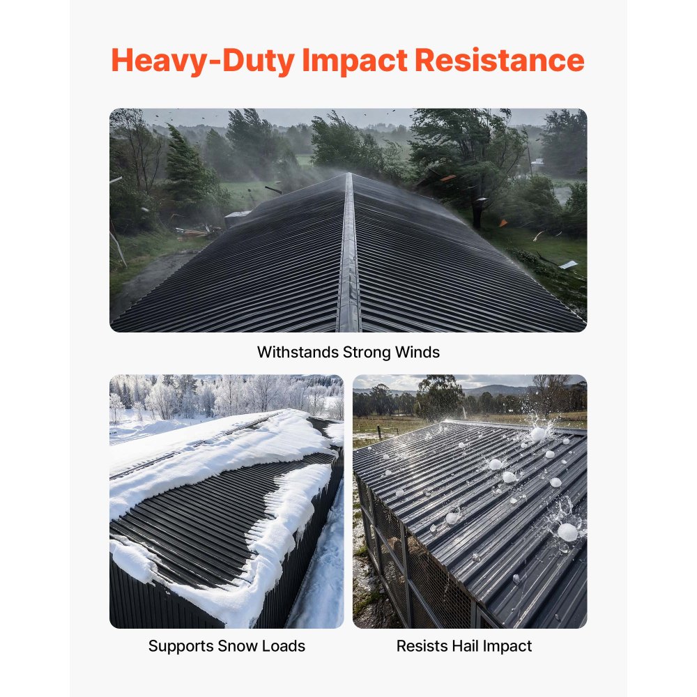 VEVOR Metal Roof Panels, 20Pcs 9.2 sq.m Galvanized Steel Roofing Panels, High Impact Corrugated Tin Gazebo Top with Screws, Gloves, Heavy Duty for Gazebos, Chicken Coop Sheds Stables Patio, Black