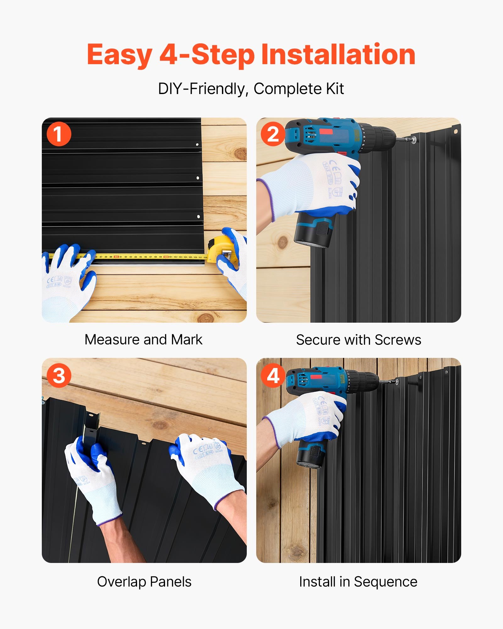 VEVOR Metal Roof Panels, 20Pcs 9.2 sq.m Galvanized Steel Roofing Panels, High Impact Corrugated Tin Gazebo Top with Screws, Gloves, Heavy Duty for Gazebos, Chicken Coop Sheds Stables Patio, Black