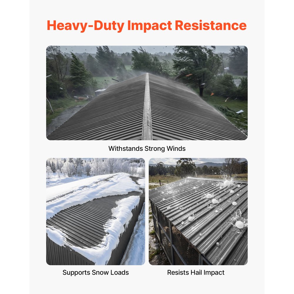 VEVOR Metal Roof Panels, 25Pcs 16.35 sq.m Galvanized Steel Roofing Panels, High Impact Corrugated Tin Gazebo Top with Screws, Gloves, Heavy Duty for Gazebos, Chicken Coop Sheds Stables Patio, Gray