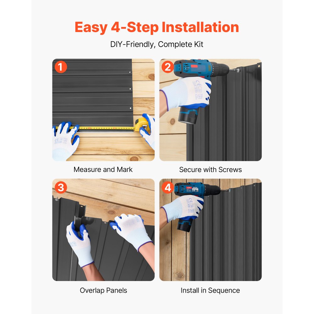 VEVOR Metal Roof Panels, 25Pcs 16.35 sq.m Galvanized Steel Roofing Panels, High Impact Corrugated Tin Gazebo Top with Screws, Gloves, Heavy Duty for Gazebos, Chicken Coop Sheds Stables Patio, Gray