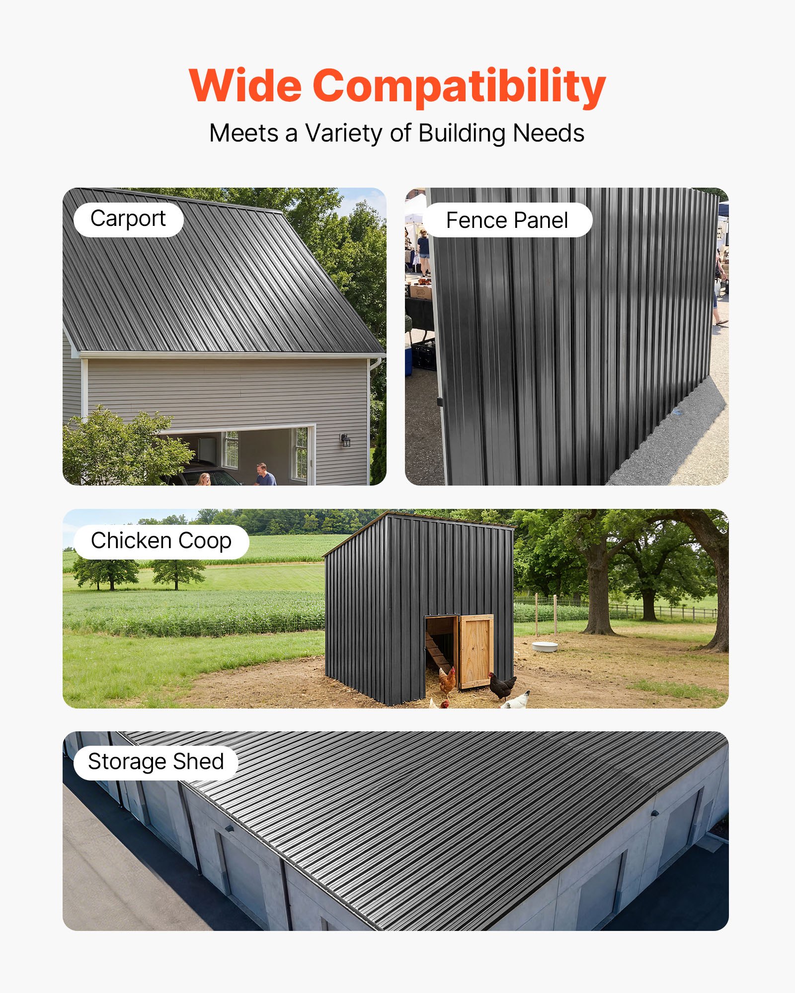 VEVOR Metal Roof Panels, 25Pcs 16.35 sq.m Galvanized Steel Roofing Panels, High Impact Corrugated Tin Gazebo Top with Screws, Gloves, Heavy Duty for Gazebos, Chicken Coop Sheds Stables Patio, Gray