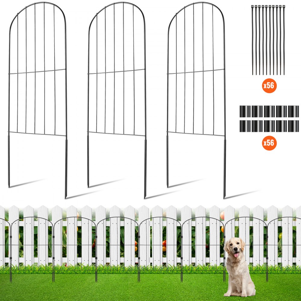 Gard de grădină VEVOR, gard fără săpături 24 inchi (H) x 13 inchi (L) Gard barieră pentru animale, gard decorativ subteran de grădină cu distanță de 2 inchi, gard metalic pentru câini pentru curte și terasă în aer liber, pachet de 28