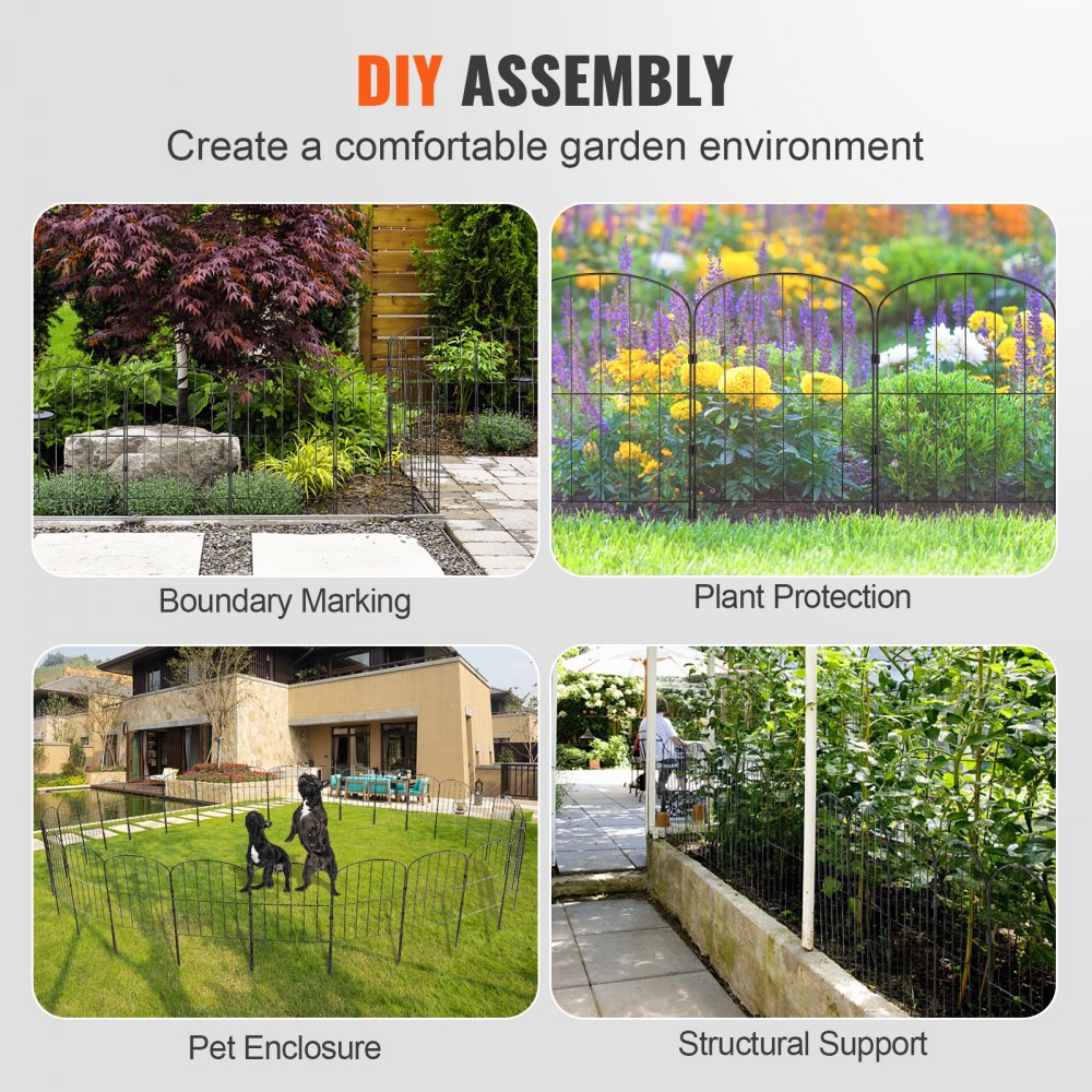 VEVOR Garden Fence, No Dig Fence 61 cm (H)x 33 cm(L) Animal Barrier Fence, Underground Decorative Garden Fencing with 5.1 cm Spike Spacing, Metal Dog Fence for the Yard and Outdoor Patio, 28 Pack