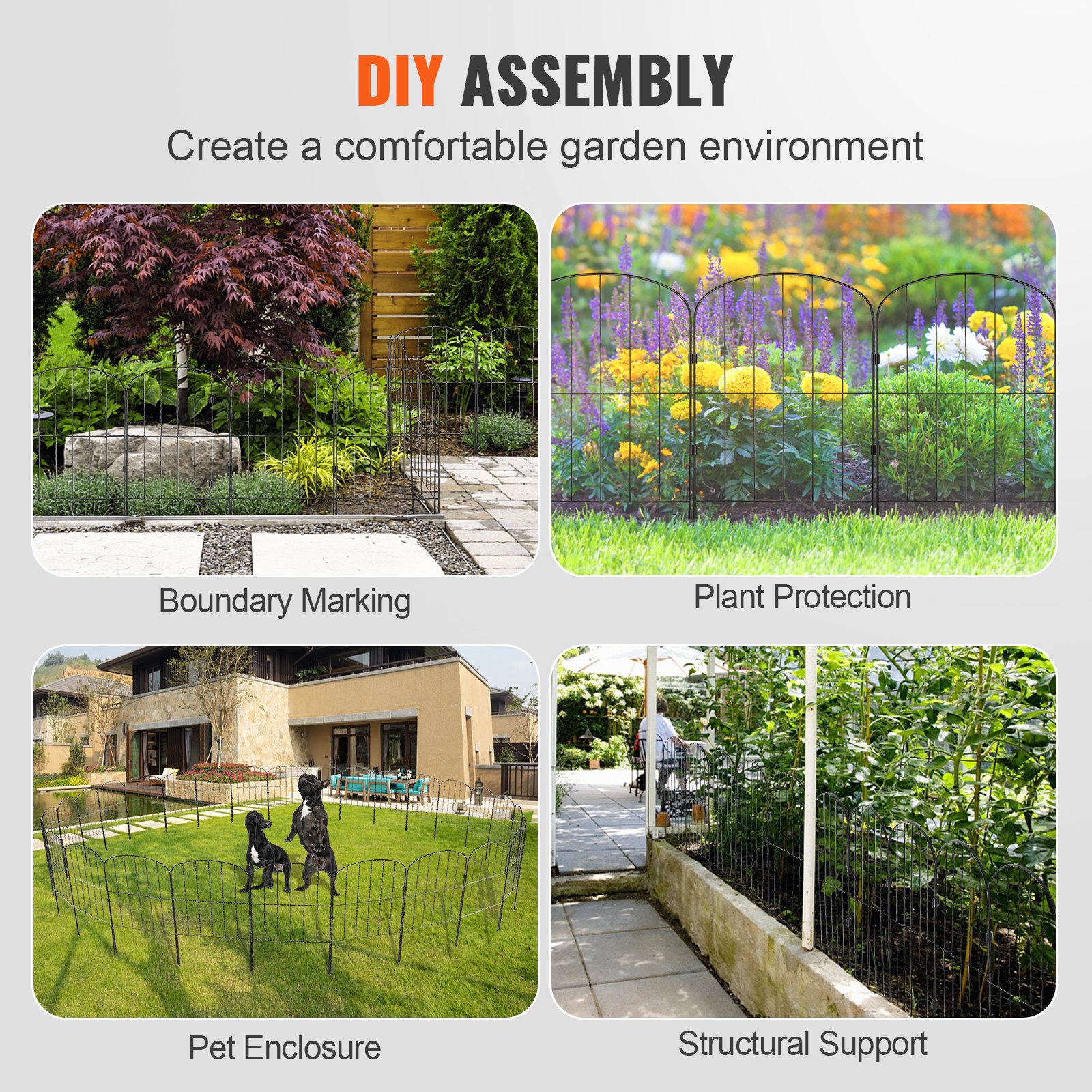 VEVOR Garden Fence, No Dig Fence 61 cm (H)x 33 cm(L) Animal Barrier Fence, Underground Decorative Garden Fencing with 5.1 cm Spike Spacing, Metal Dog Fence for the Yard and Outdoor Patio, 28 Pack