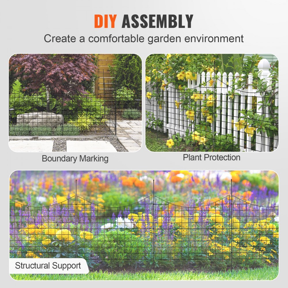 VEVOR Garden Fence, No Dig Fence 92.96 (H) x 74.93 cm (L) Animal Barrier Fence, Underground Decorative Garden Fencing with 16 cm Spike Spacing, Metal Dog Fence for the Yard and Outdoor Patio, 5 Pack