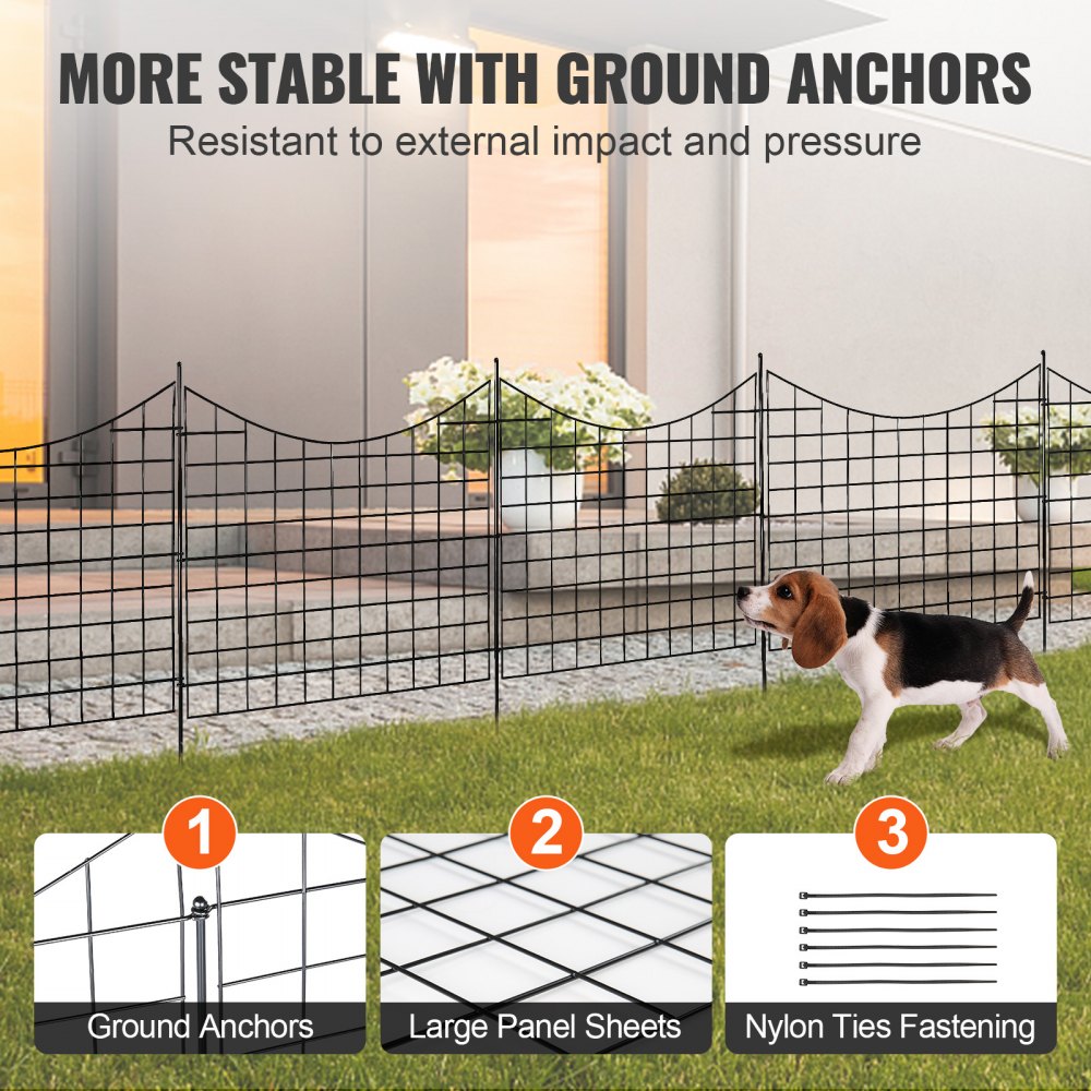 VEVOR Garden Fence, No Dig Fence 92.96 (H) x 74.93 cm (L) Animal Barrier Fence, Underground Decorative Garden Fencing with 16 cm Spike Spacing, Metal Dog Fence for the Yard and Outdoor Patio, 5 Pack