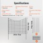 specifications for VEVOR garden fence: 5 black panels, 6 steel stakes, 10 nylon ties, 36.6x29.5 inches.