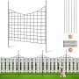 VEVOR garden fence set with metallic grid panels, stakes, and ties, featuring a pet dog on green grass.